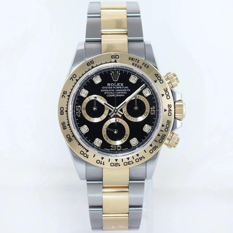 2021 NEW PAPERS 116503 Rolex Daytona Two Tone Black Diamond Yellow Gold Watch - 3