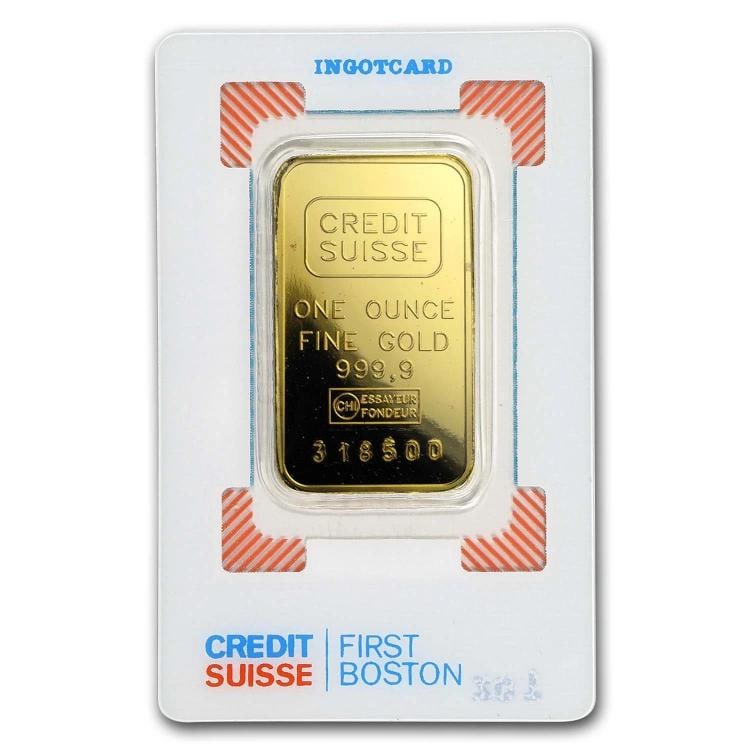 1 oz Gold Bar - Credit Suisse (Boston, Vintage Assay): Brand: Credit Suisse,MPN: 166443,Year: Random,Fineness: 0.9999,Denomination: 1 oz,Country of Origin: Switzerland,Circulated/Uncirculated: None,Certification: Uncertified