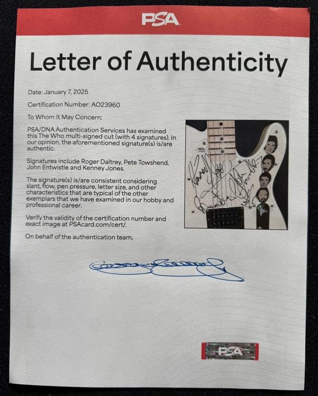 Roger Daltrey, Pete Townshend, John Entwistle & Kenney Jones Signed Guitar (PSA) - 4