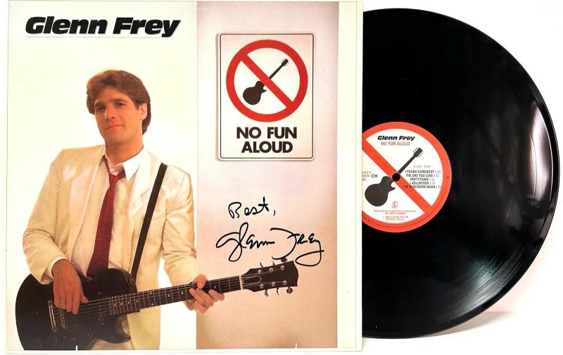 GLENN FREY Signed Autograph Album Cover "No Fun Aloud" Vinyl JSA LOA EAGLES: Industry: Music,Signed: Yes,Autograph Authentication: James Spence (JSA),Object Type: Record,Original/Reproduction: Original,Country of Origin: United States