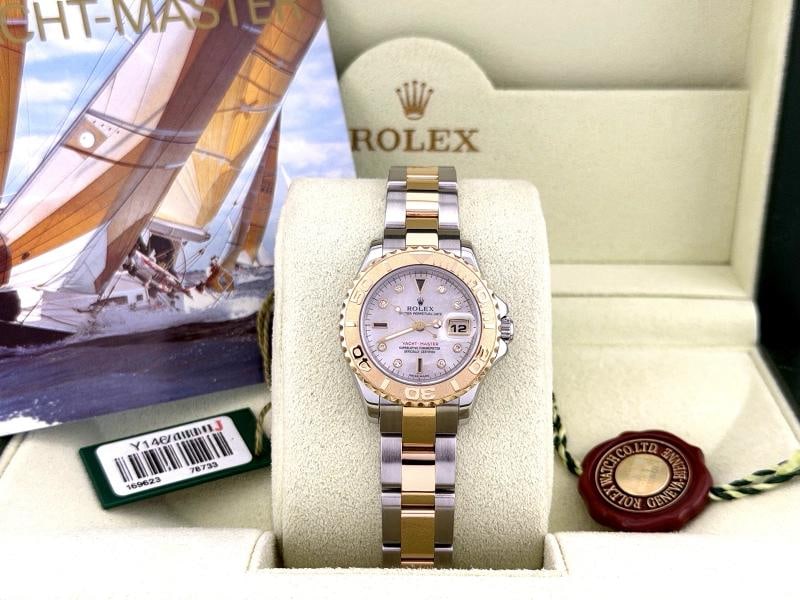 Rolex Yacht Master 169623 Mother of Pearl Sapphire Diamond Dial 18k Gold Steel - 4