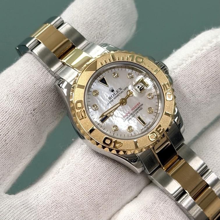 Rolex Yacht Master 169623 Mother of Pearl Sapphire Diamond Dial 18k Gold Steel - 5