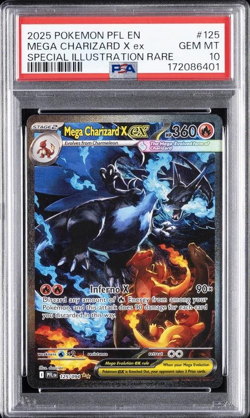 2025 POKEMON PFL EN-PHANTASMAL FLAMES #125 MEGA CHARIZARD X EX PSA 10: Condition: Graded - PSA 10: Professionally graded,Graded: Yes,Set: 2025 POKEMON PFL EN-PHANTASMAL FLAMES,Game: PokÃƒÂ©mon TCG,Character: MEGA CHARIZARD X EX,Card Name: MEGA CHARIZA