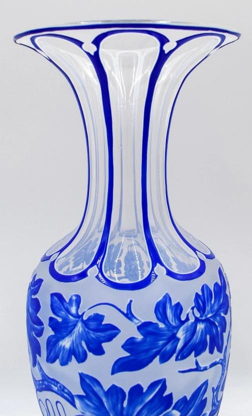 Fine Bohemian/Moser Cameo Cut & Engraved Vase, Blue w/ Grapes, Circa 1895 - 2