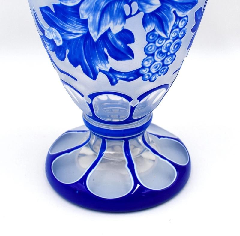 Fine Bohemian/Moser Cameo Cut & Engraved Vase, Blue w/ Grapes, Circa 1895 - 4