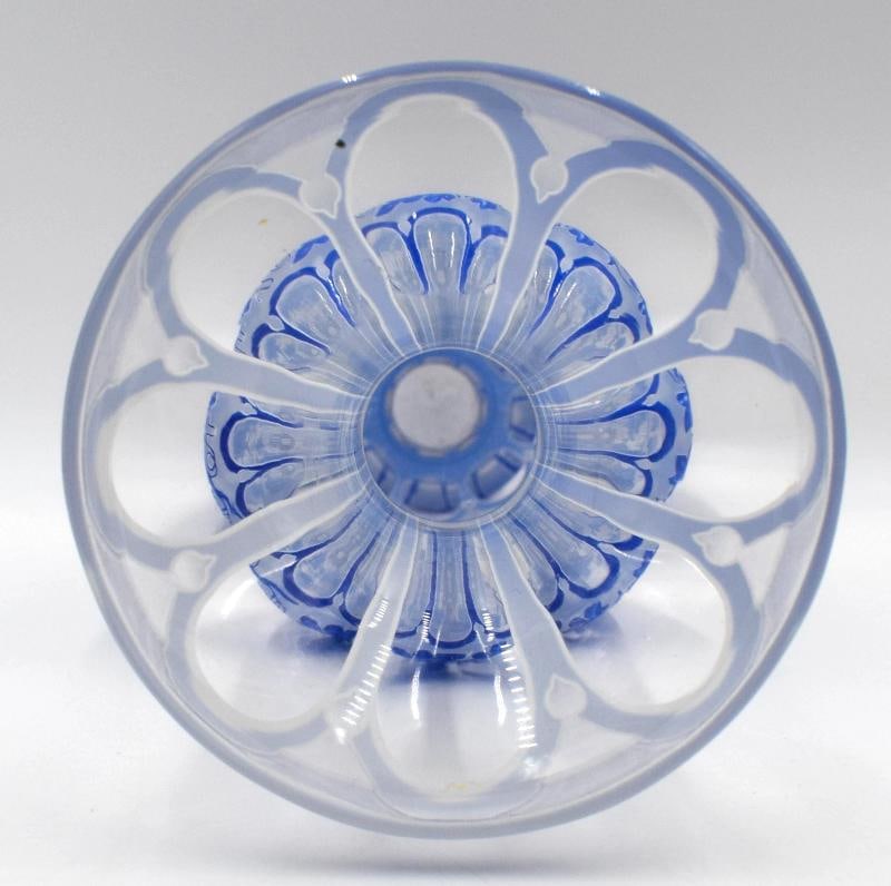 Fine Bohemian/Moser Cameo Cut & Engraved Vase, Blue w/ Grapes, Circa 1895 - 6