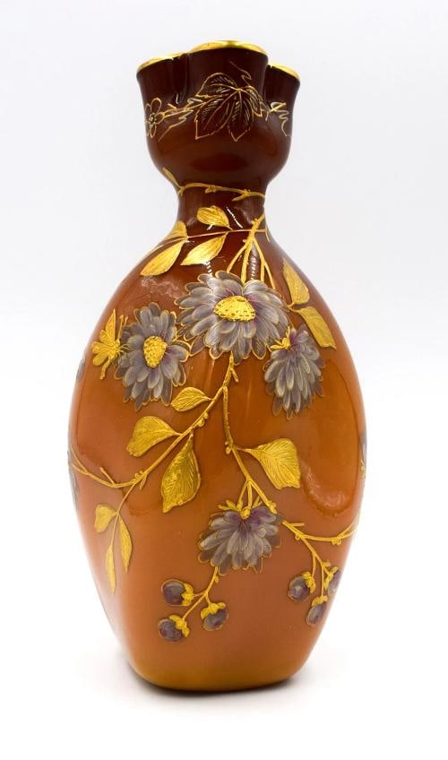 Fine Webb England Hand Painted Enameled Vase, Circa 1900: Measures 10" high by 5" wide. . Condition: Used,Brand: Thomas Webb,Antique: Yes,Type: Vase,Features: Hand Painted,Material: Enamel,Country of Origin: United Kingdom