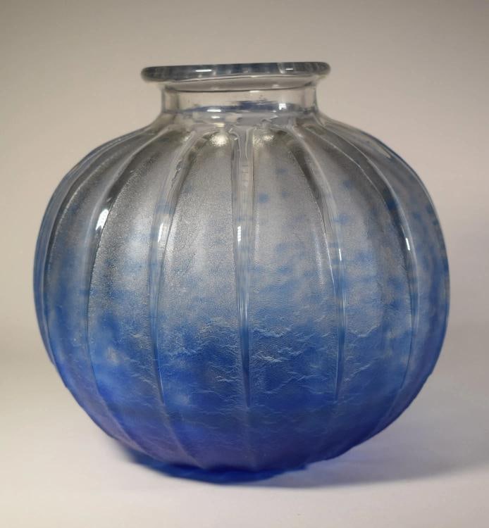 Schneider Art Deco Glass Vase: 7 1/2" high by 7 1/2" wide.. Primary Material: Glass,Type: Vases,Style: Art Deco