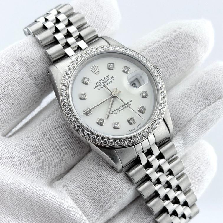 Rolex Datejust 16234 36mm White Diamond Dial Diamond Bezel Steel Jubilee - 12