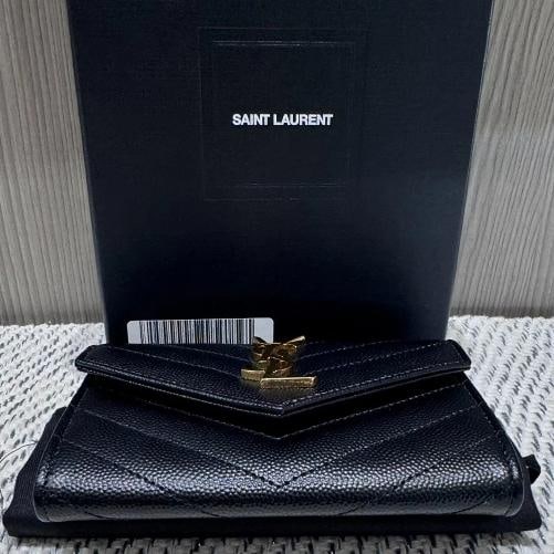 Saint Laurent Grain De Poudre MatelassÃƒÂ© Chevron Small Monogram Envelope Walle - 7