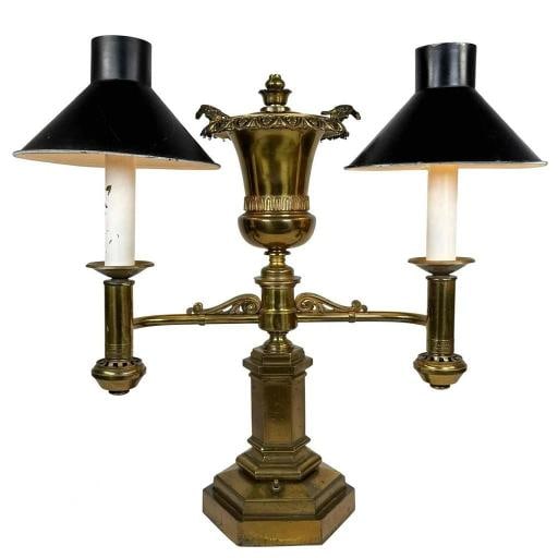 Antique 19thC Victorian J & I Cox New York Bronze Argand Oil Electrified Lamp: Good antique condition, with honest wear consistent with age and use. The bronze retains a rich, naturally aged patina with scattered scratches, scuffs, and areas of oxidation. The original hanging