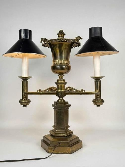 Antique 19thC Victorian J & I Cox New York Bronze Argand Oil Electrified Lamp - 2