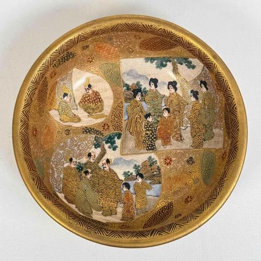 Antique 19thC Japanese Meiji Satsuma Gilt Painted 7pc Master Rice Bowl Dish Set - 12