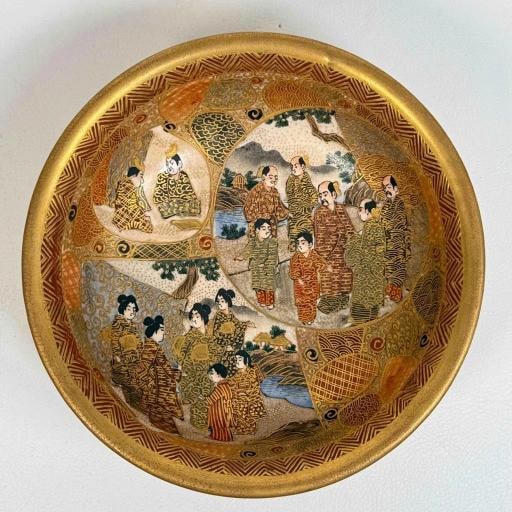 Antique 19thC Japanese Meiji Satsuma Gilt Painted 7pc Master Rice Bowl Dish Set - 13