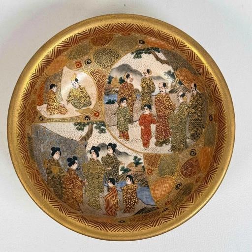 Antique 19thC Japanese Meiji Satsuma Gilt Painted 7pc Master Rice Bowl Dish Set - 14