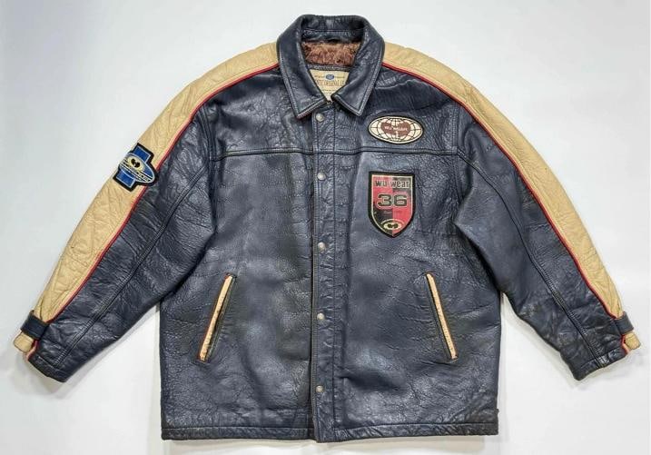 Vtg 1995 Wu-Wear Wu Tang Clan Navy Leather Mens Jacket XL - 2