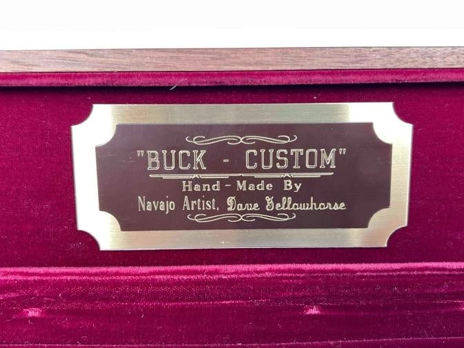 David Yellowhorse Navajo Lacy 112 Custom Buck Knife Turquoise MOP Inlay w/ Case - 14