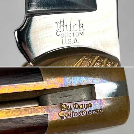 David Yellowhorse Navajo Lacy 112 Custom Buck Knife Turquoise MOP Inlay w/ Case - 15