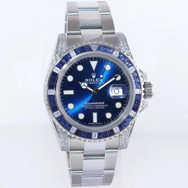 2017 MINT Rolex Submariner Date 116610 Diamond Sapphire Steel Blue Ceramic Watch - 3