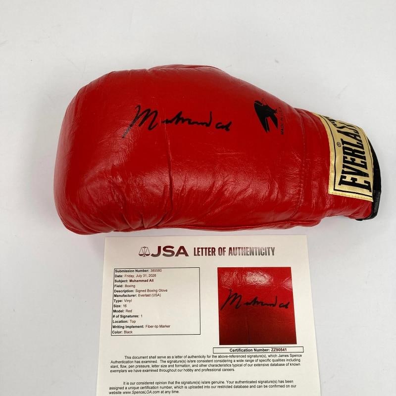 Muhammad Ali Signed Everlast Boxing Glove JSA COA: Sport: Boxing,Player: Muhammad Ali,Signed: Yes,Autograph Authentication: James Spence Authentication (JSA),Original/Reprint: Original,Product: Glove,Country of Origin: United States