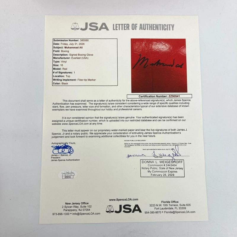 Muhammad Ali Signed Everlast Boxing Glove JSA COA - 2