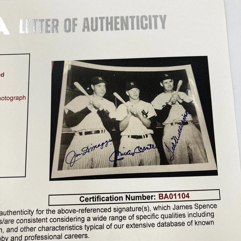 Mickey Mantle Joe Dimaggio Ted Williams Signed 8x10 Photo JSA COA Bold Mint Auto - 9