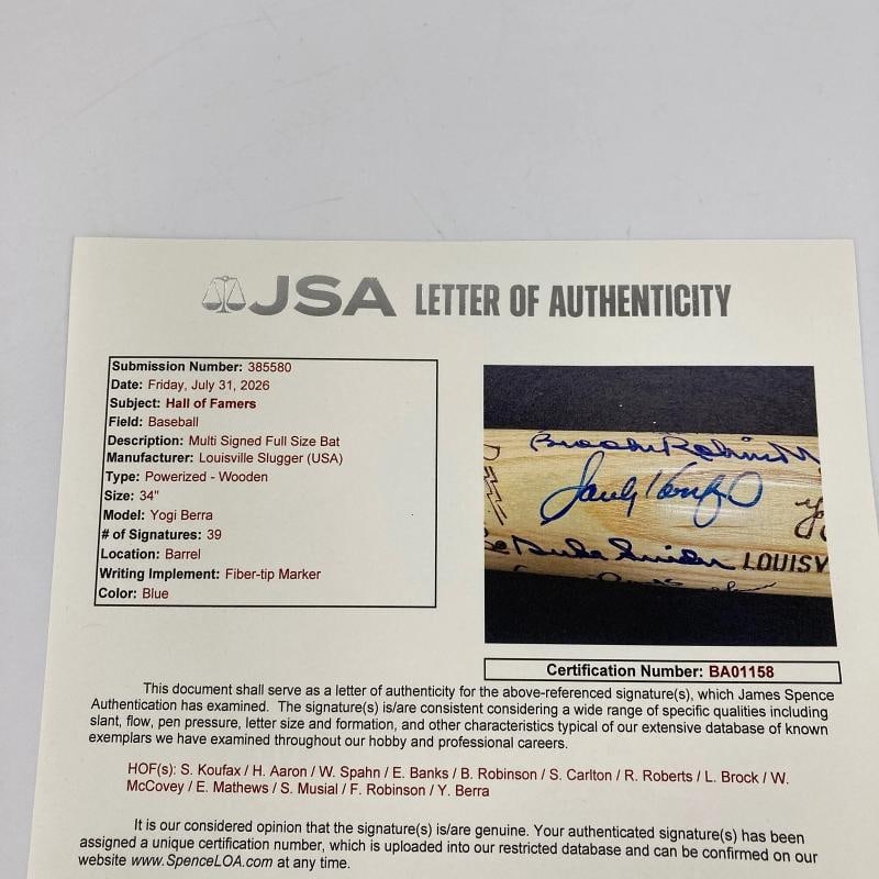 Hall Of Fame Multi Signed Baseball Bat 39 Sigs Sandy Koufax JSA COA - 16