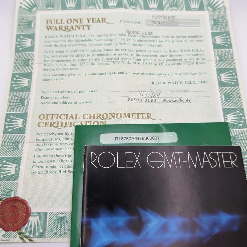 Rolex GMT Master Pepsi 16750 40mm Patina Dial Red Blue Bezel Steel Box Paper - 3