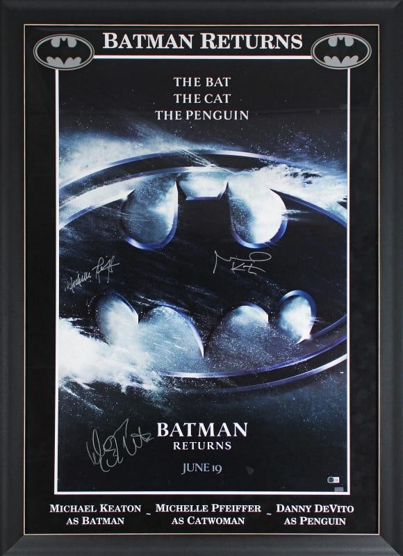 Batman Returns ~ Michael Keaton, Michelle Pfeiffer & Danny DeVito Signed & Framed 27x40 Poster Be...: professionally framed to overall dimensions of approximately 36.5 x 50.5 inches.. Object Type: Poster,Industry: Movies,Original/Reproduction: Original,Autograph Authentication: Beckett,PRODUCT_COA: