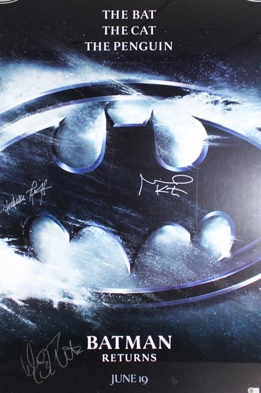 Batman Returns ~ Michael Keaton, Michelle Pfeiffer & Danny DeVito Signed & Framed 27x40 Poster Be... - 2