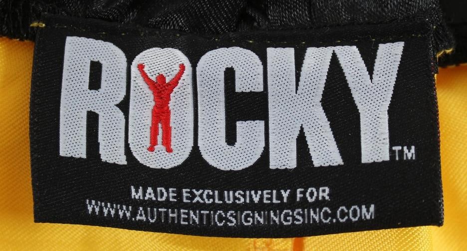 Sylvester Stallone & Talia Shire Signed Yellow Rocky Boxing Trunks Beckett - 4
