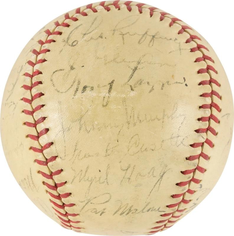 1936 New York Yankees World Series Champs Team Signed Baseball Lou Gehrig PSA - 4