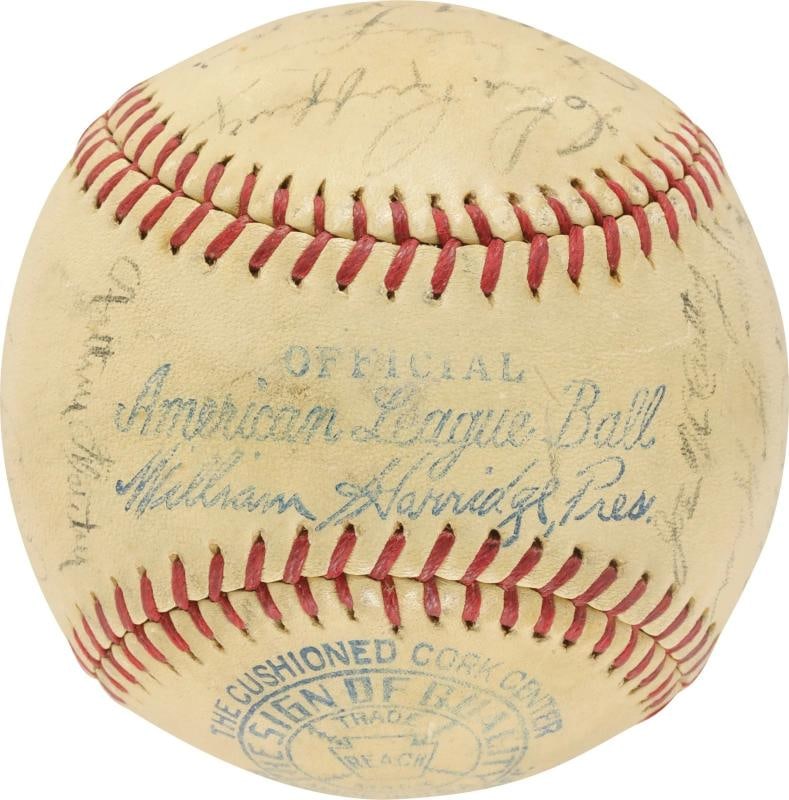 1936 New York Yankees World Series Champs Team Signed Baseball Lou Gehrig PSA - 7