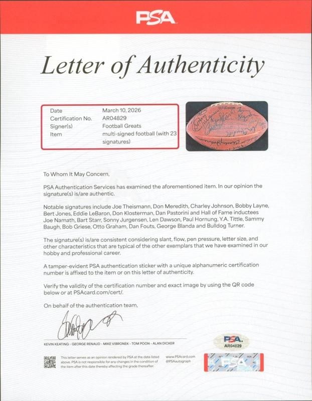 Quarterback HOF Legends Multi Signed Football 23 Sigs Bart Starr Joe Namath PSA - 7