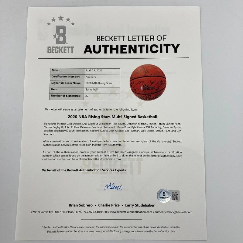 2019 NBA Rising Stars Signed Basketball Shai Gilgeous-Alexander Luka Doncic Beckett - 6
