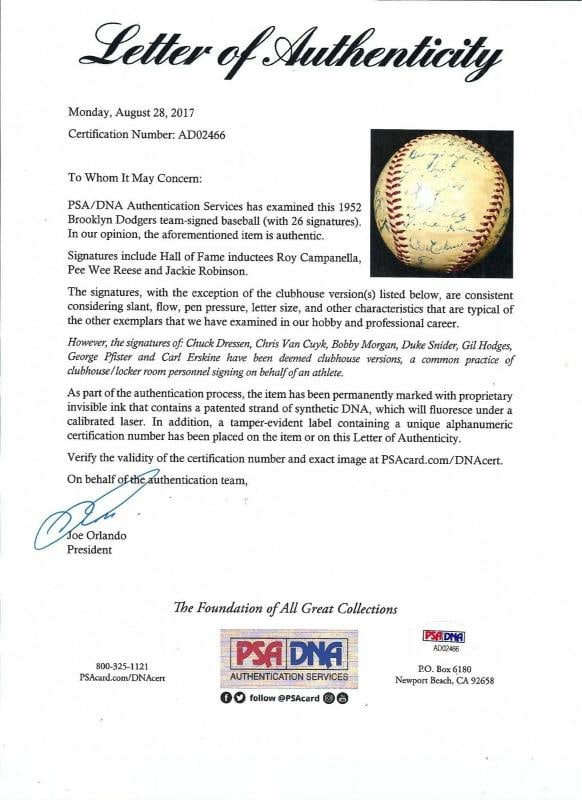 Jackie Robinson Roy Campanella 1952 Brooklyn Dodgers Signed Baseball PSA DNA COA - 7