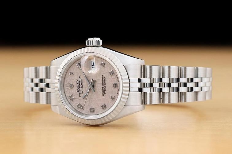 ROLEX LADIES DATEJUST 69174 GRAY ARABIC JUBILEE DIAL 18K GOLD STEEL WATCH - 2