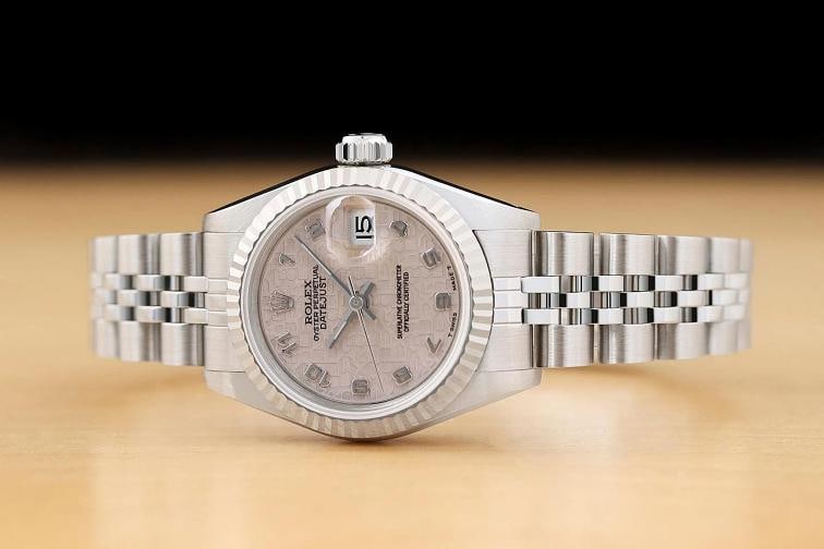 ROLEX LADIES DATEJUST 69174 GRAY ARABIC JUBILEE DIAL 18K GOLD STEEL WATCH - 3