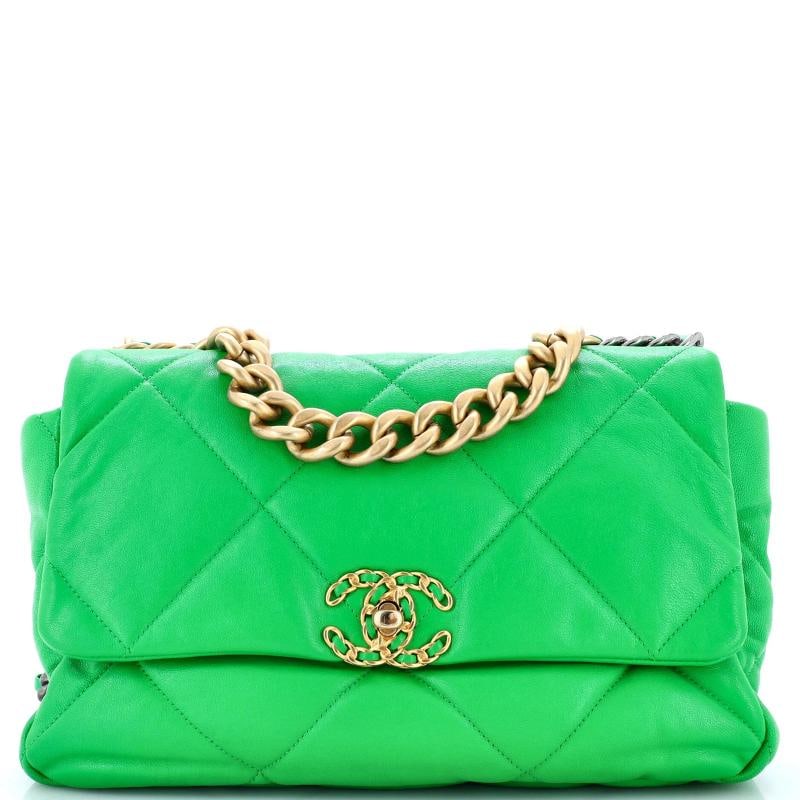 Chanel 19 Flap Bag Quilted Leather Large: Measurements: Handle Drop 4", Height 8", Width 11.5", Depth 4", Strap Drop 14.5" . Condition: Pre-owned - Excellent,Brand: Chanel,Exterior Material: Leather,Style: Cross Body Bags,Exterior Color: