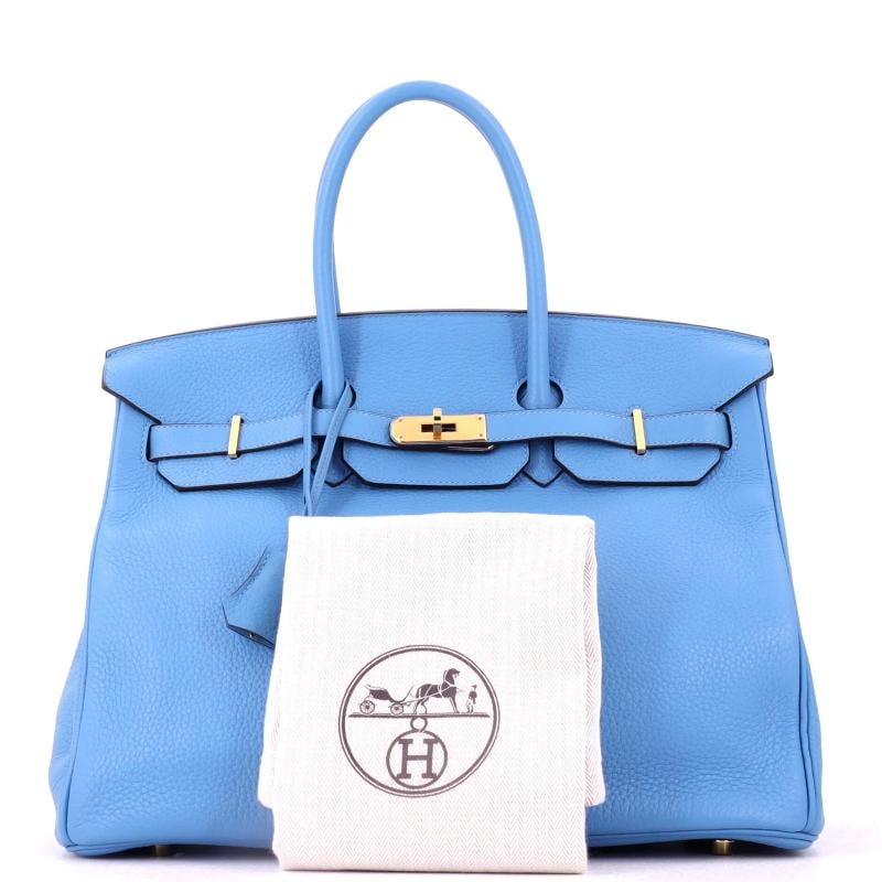 Hermes Birkin Handbag Blue Clemence with Gold Hardware 35 - 2