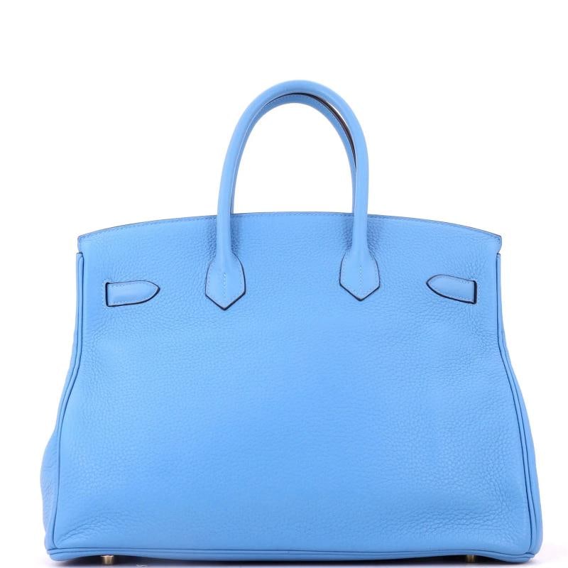 Hermes Birkin Handbag Blue Clemence with Gold Hardware 35 - 4