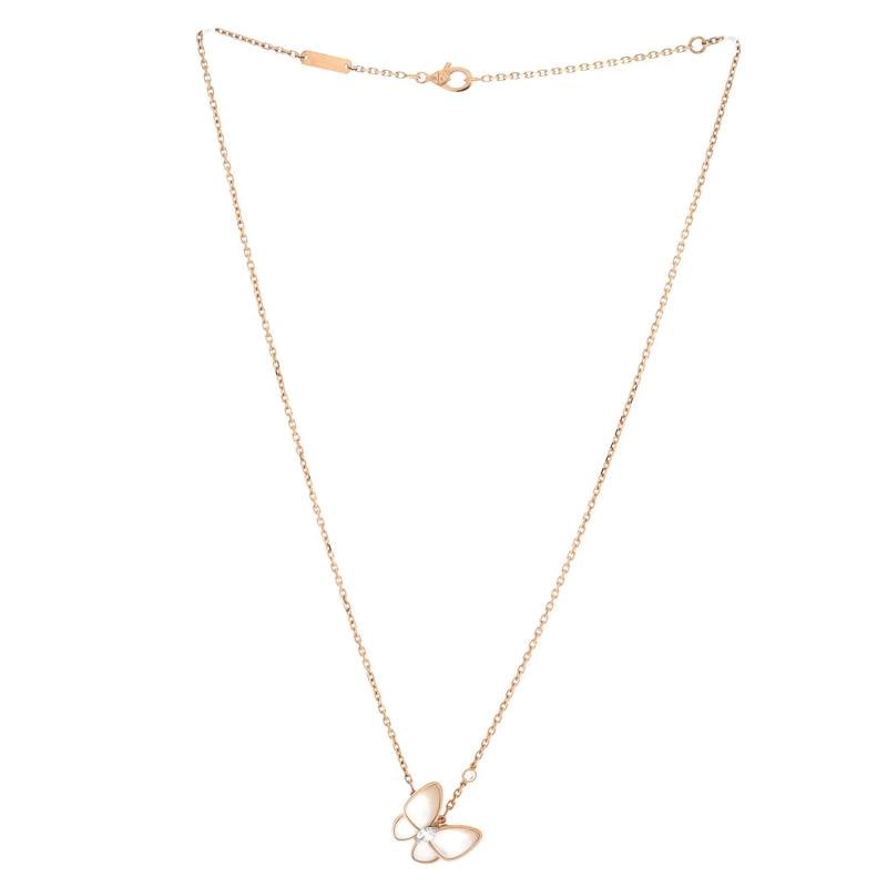 Van Cleef & Arpels Two Butterfly Pendant Necklace 18K Rose Gold with Mother of - 2