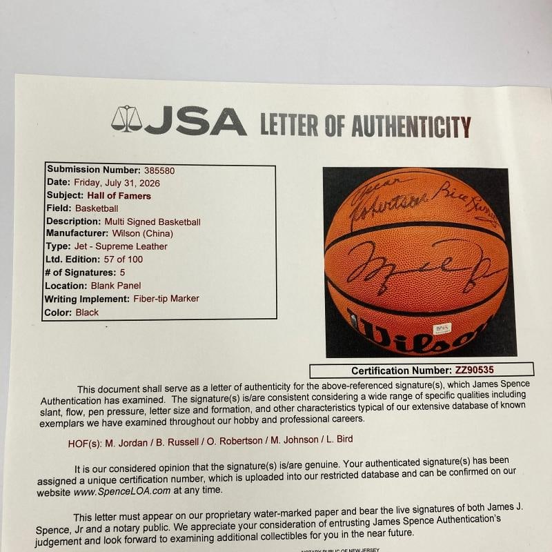 Michael Jordan Bill Russell Magic Johnson Larry Bird Signed Basketball UDA & JSA - 15
