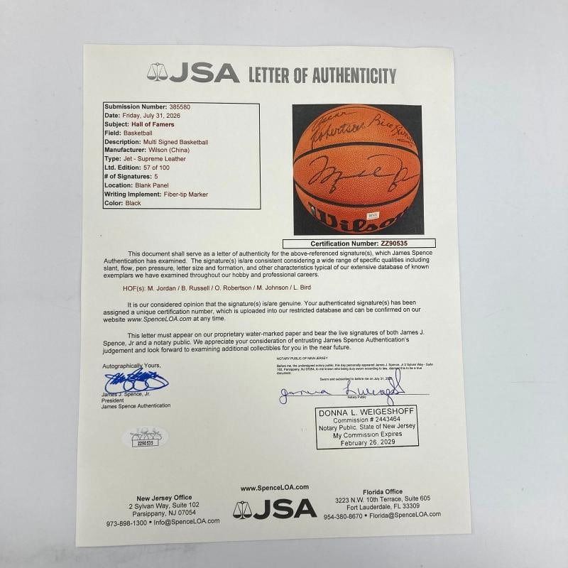 Michael Jordan Bill Russell Magic Johnson Larry Bird Signed Basketball UDA & JSA - 2