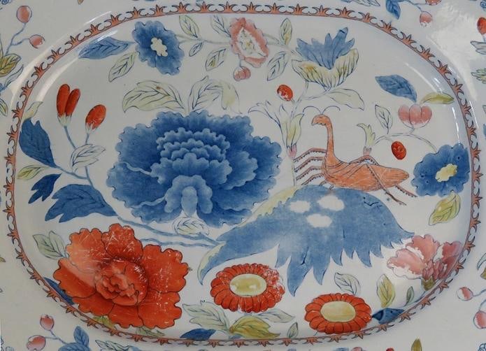 Rare c1840s English Ironstone Large Serving Platter w Grasshopper Design - 2