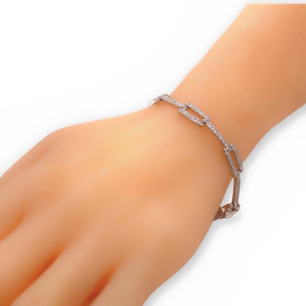 Round Diamond Square Link Bracelet 14kt White Gold - 3