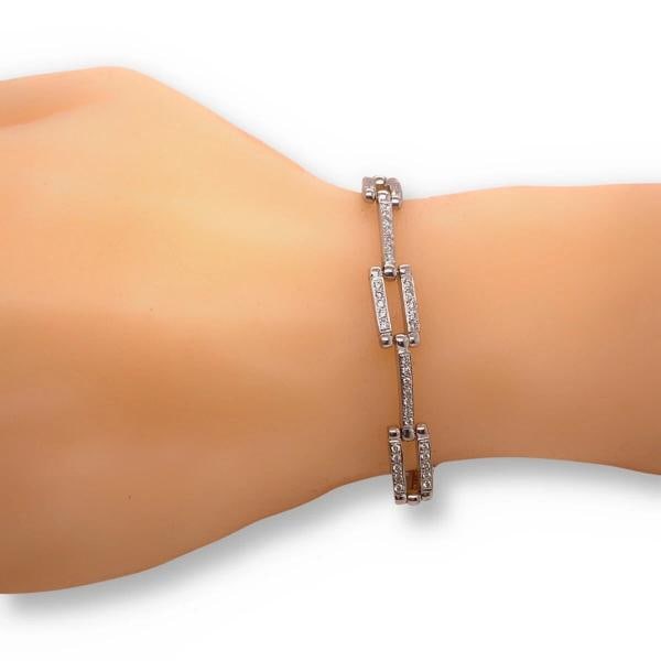 Round Diamond Square Link Bracelet 14kt White Gold - 4