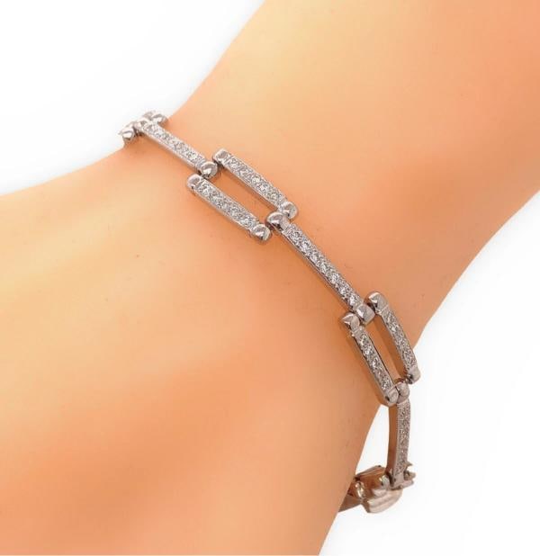 Round Diamond Square Link Bracelet 14kt White Gold - 6