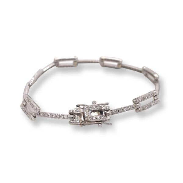 Round Diamond Square Link Bracelet 14kt White Gold - 7