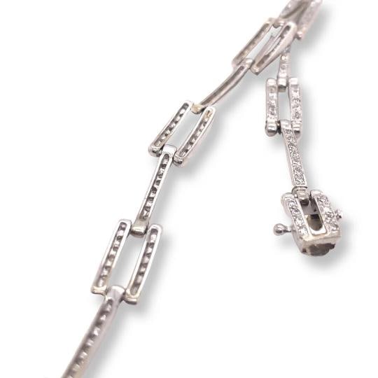 Round Diamond Square Link Bracelet 14kt White Gold - 8